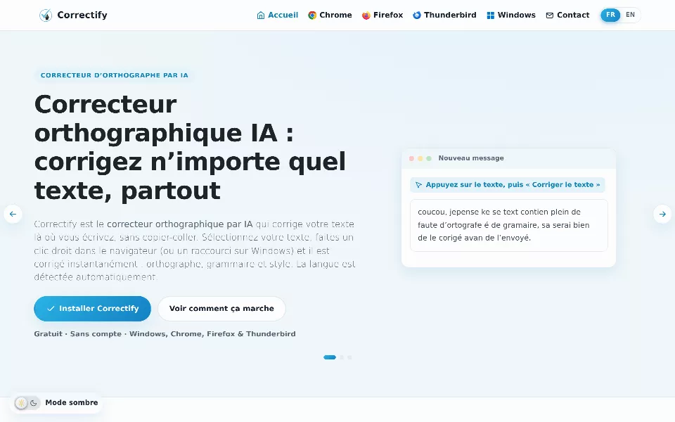 Aperçu du site Correctify