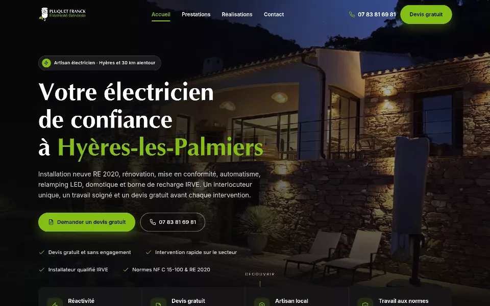 Aperçu du site Pluquet Franck Électricité