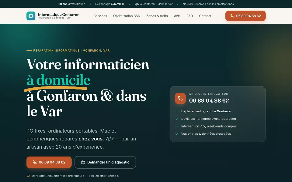 Aperçu du site Réparation Gonfaron